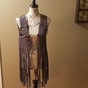 Gray fringe vest